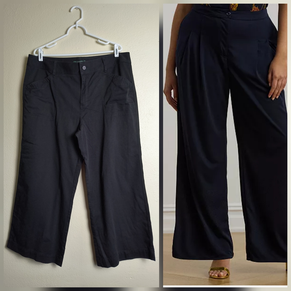 Lauren Ralph Lauren Black Wide-Leg Pants Size 16 Casual Work Wear